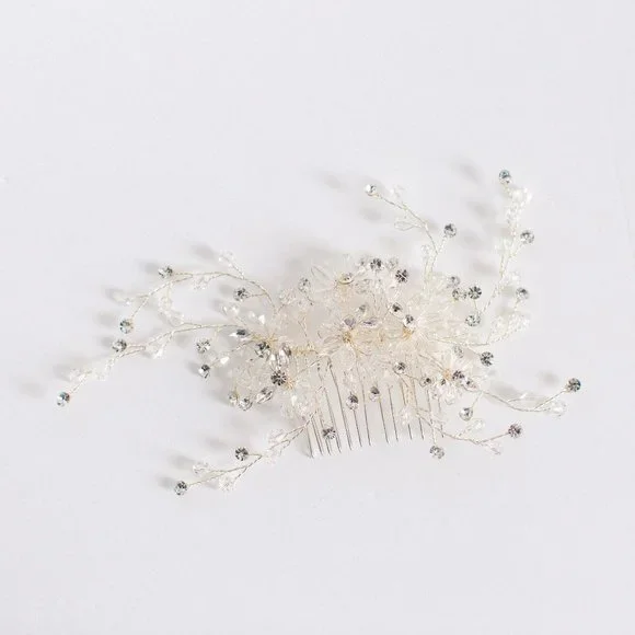 Ethereal Hand Wired Hair Piece Beaded Crystal Rhinestones Flower Wedding Bridal - Picture 2 of 4